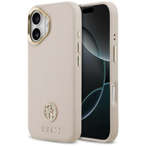 Guess Grained Strass Logo MagSafe dėklas iPhone 17 - rožinis