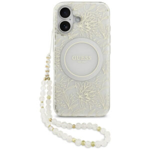 Guess IML Flowers Electro Pearl Strap MagSafe dėklas iPhone 17 - Baltas -- iPhone 17