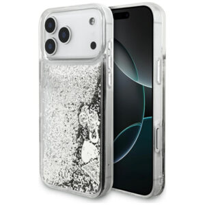 Guess Liq. Glitter 4 Charms dėklas iPhone 17 Pro Max - Sidabrinė -- iPhone 17 Pro Max
