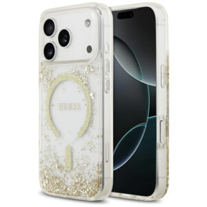 Guess Resin Bottom Glitter MagSafe dėklas iPhone 17 Pro - Auksinis -- iPhone 17 Pro