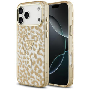 Guess Leopard Glitter MagSafe dėklas skirtas iPhone 17 Pro Max - rudas -- iPhone 17 Pro Max
