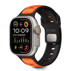 Tech-Protect IconBand Line dirželis, skirtas Apple Watch 44 / 45 / 46 / 49 mm - juoda ir oranžinė -- Apple Watch 44