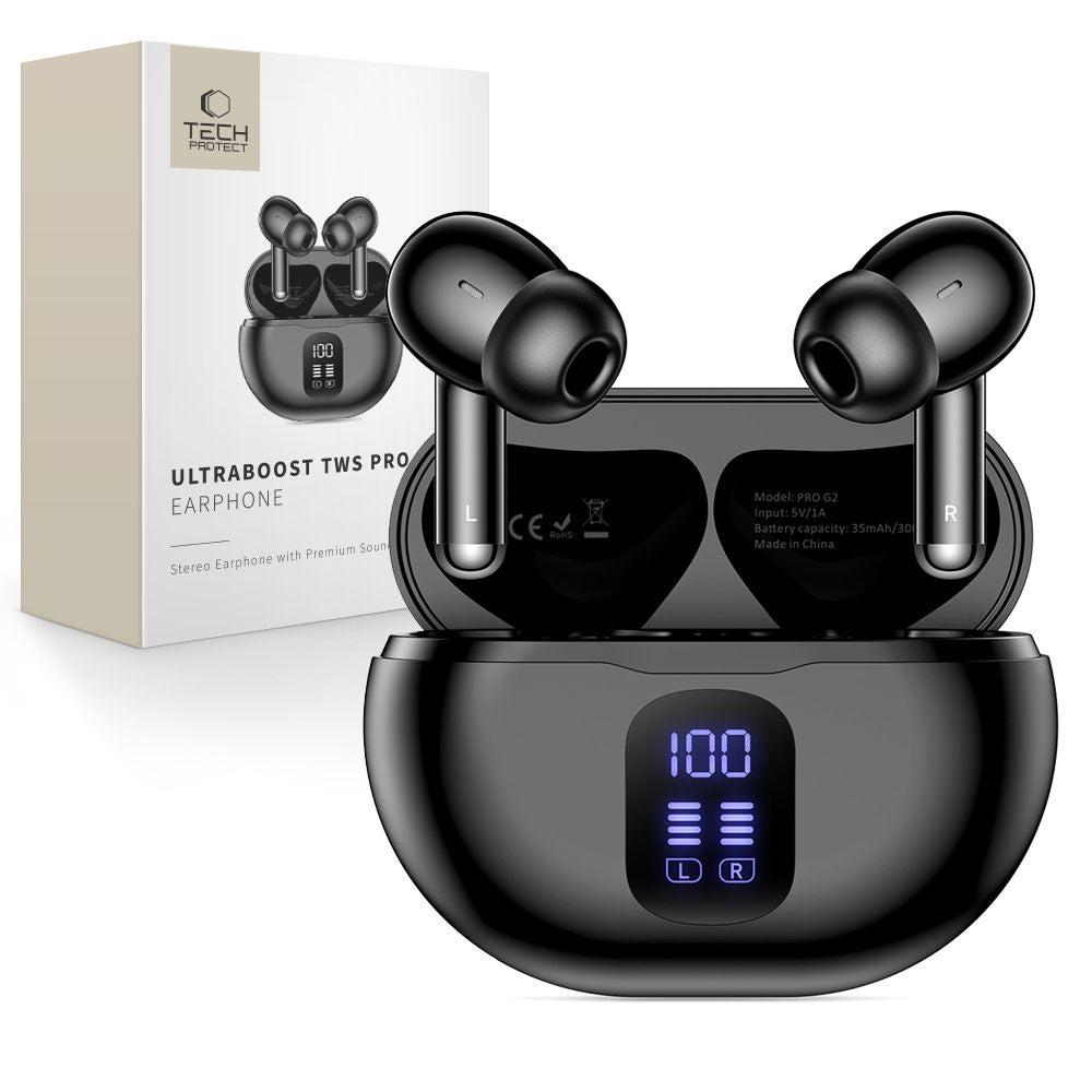 Tech-Protect UltraBoost TWS Pro G2 ausinės – juodos -- Headphones