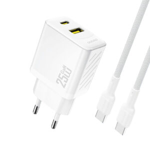 Dudao sieninis įkroviklis A26TCEU PD QC 25W GaN USB-A USB-C su USB-C laidu - baltas
