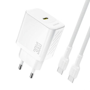 Dudao sieninis įkroviklis A27PCEU PD 30W GaN USB-C su USB-C laidu - baltas