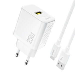 Dudao sieninis įkroviklis A27STEU 25W GaN USB-A su USB-A - USB-C laidu - baltas