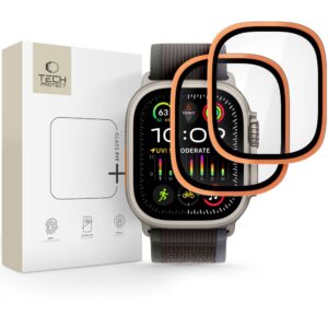 Tech-Protect grūdintas stiklas Apple Watch Ultra 49mm (2 vnt.) – oranžinis -- Apple Watch Ultra 1 (49 mm)