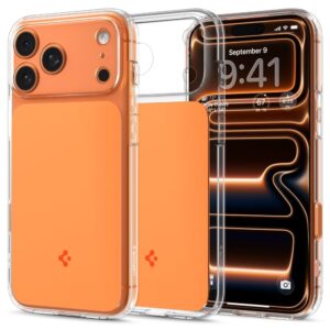 Spigen Thin Fit MagSafe dėklas iPhone 17 Pro Max – skaidrus oranžinis