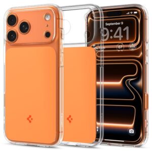 Spigen Thin Fit MagSafe dėklas iPhone 17 Pro – skaidrus oranžinis