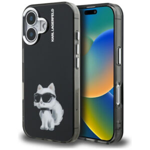 Karl Lagerfeld IML Aquarelle Choupette dėklas iPhone 16 – juodas