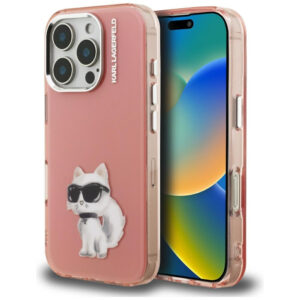 Karl Lagerfeld Choupette dėklas iPhone 16 Pro – rožinis