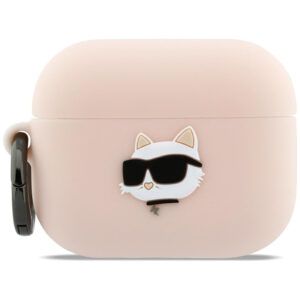 Karl Lagerfeld silikoninė chaupette galvutė 3D dėklas, skirtas AirPods Pro 3 - rožinis