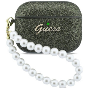Guess Blizgantis perlų dirželis skirtas AirPods Pro 3 - Black and Glitter