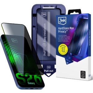 9H grūdintas stiklas su 3mk HardGlass Max Privacy filtru, skirtas Samsung Galaxy S26 -- Samsung Galaxy S26