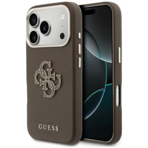 Guess FW Resin Logo dėklas iPhone 17 Pro - rudas -- iPhone 17 Pro