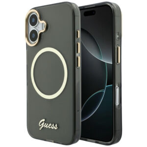 Guess IML Script Metal MagSafe Dėklas, skirtas iPhone 17 - Black