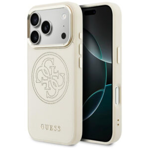 Guess Perforuotas 4G MagSafe Dėklas, skirtas iPhone 17 Pro - Beige