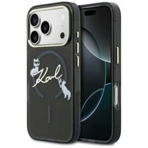 Karl Lagerfeld IML Choupettes Karl Script logotipas MagSafe Dėklas, skirtas iPhone 17 Pro - juodas