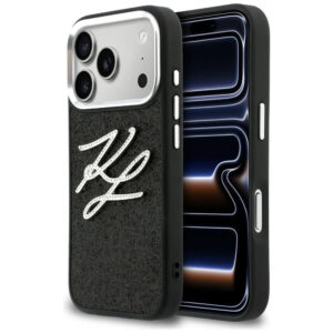 Karl Lagerfeld IML Glitter KL Diamond logotipo dėklas, skirtas iPhone 17 Pro - juodas