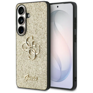 Guess Fiksuotas Glitter Big 4G Metalinis Logo dėklas, skirtas Samsung Galaxy S26 - gold