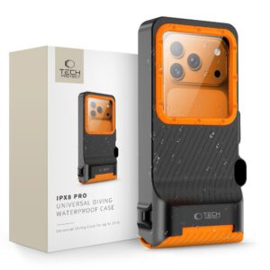 Tech-Protect IPX8 Pro vandeniui atsparus telefono dėklas – oranžinė ir juoda -- Cell phone cases and covers