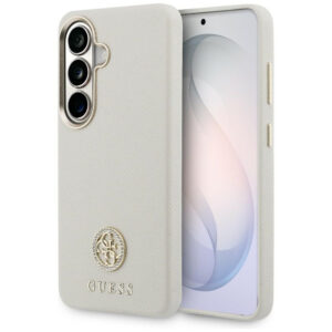 Guess Rhinestone Round Logo MagSafe dėklas, skirtas Samsung Galaxy S26 - smėlio spalvos