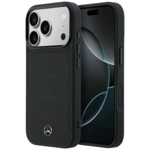 Mercedes Leather Mesh with Bow Line MagSafe dėklas iPhone 17 Pro Max - juodas -- iPhone 17 Pro Max