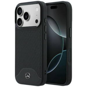 Mercedes Leather Wood Effect and Curve MagSafe dėklas iPhone 17 Pro Max - juodas -- iPhone 17 Pro Max
