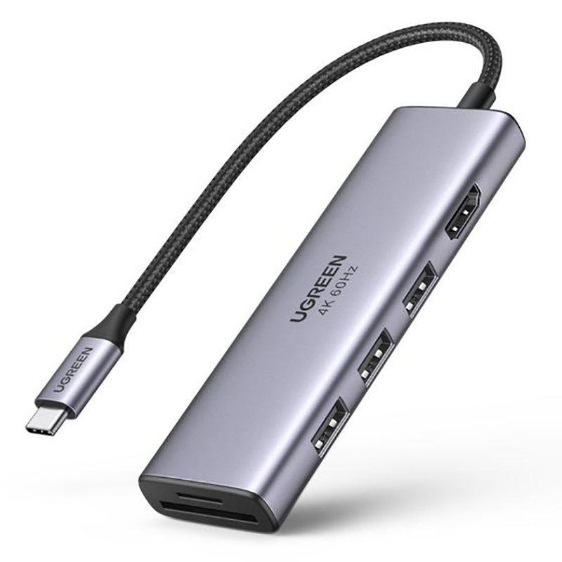 Ugreen daugiafunkcis HUB USB Type C - 3x USB 3.2 Gen 1 / HDMI 4K 60Hz / SD ir TF kortelių skaitytuvas pilkas (60383...