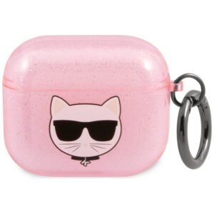 Karl Lagerfeld blizgus Choupette dėklas AirPods 3 – rožinis