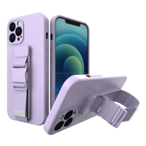 Silikoninis dėklas su virvele iPhone 12 Pro Max – violetinis -- iPhone 12 Pro Max