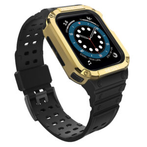 Protect Strap Band skirtas Apple Watch 38/40/41mm šarvuotas dėklas su dirželiu - juodas, auksinis -- Apple Watch