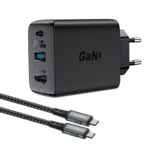 Acefast 2-in-1 GaN 65W įkroviklis USB Type-C / USB, HDMI 4K 60Hz adapteris (rinkinys su laidu), juodas (A17 juodas)