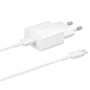 Samsung sieninis įkroviklis EP-T1510XWEGEU USB-C 15W PD AFC + USB-C laidas - baltas