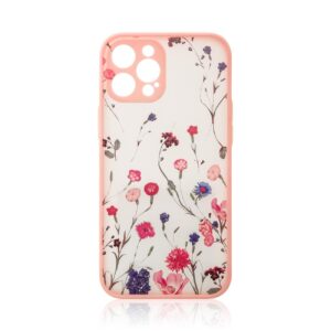 Skaidrus TPU dėklas iPhone 12 Pro Max – gėlės, rožinis -- iPhone 12 Pro Max