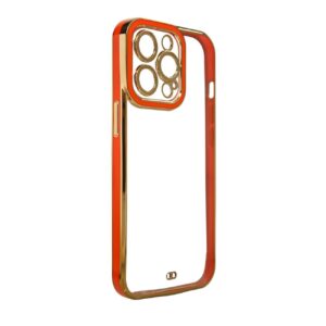 Skaidrus TPU dėklas iPhone 12 Pro – raud. auksinis rėmelis -- iPhone 12 Pro