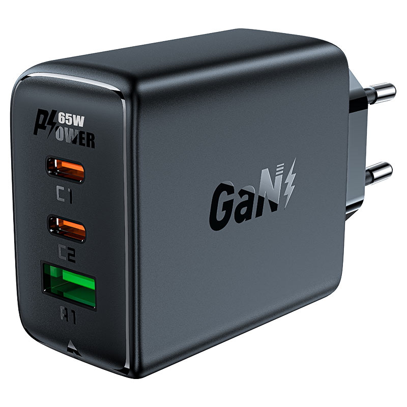 Acefast Greitas GaN įkroviklis (2xUSB-C / USB-A) PPS / PD / QC4+ 65W, juodas (A41)