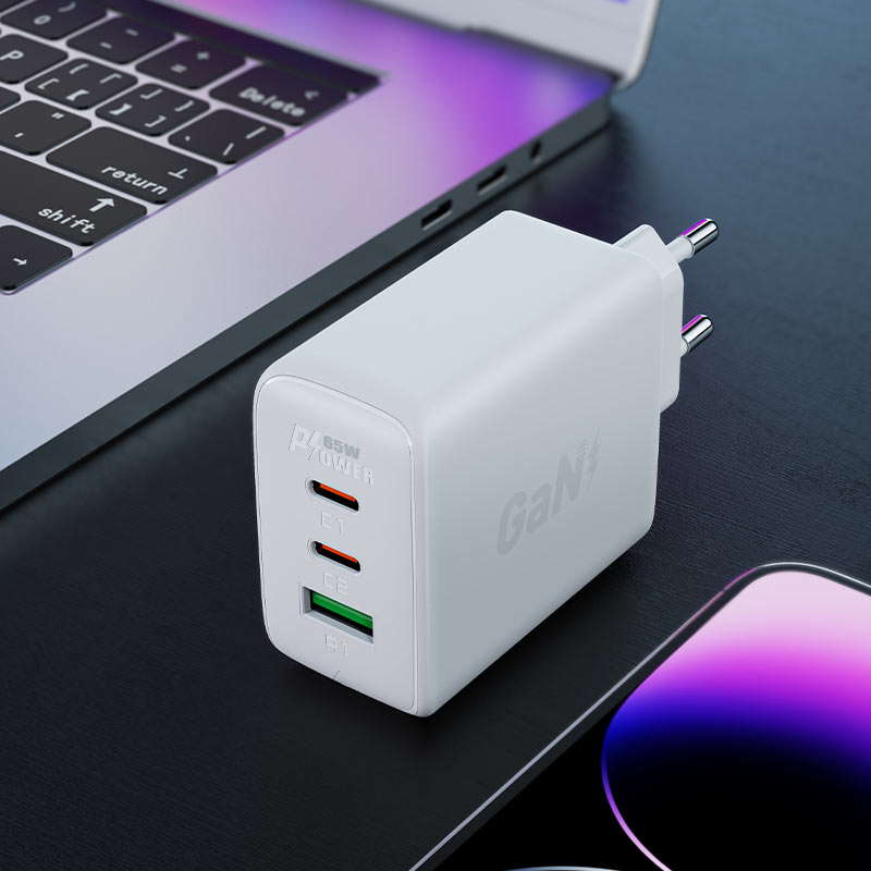 Acefast Greitas GaN įkroviklis (2x USB-C / USB-A) PPS / PD / QC4+ 65W, baltas (A41)