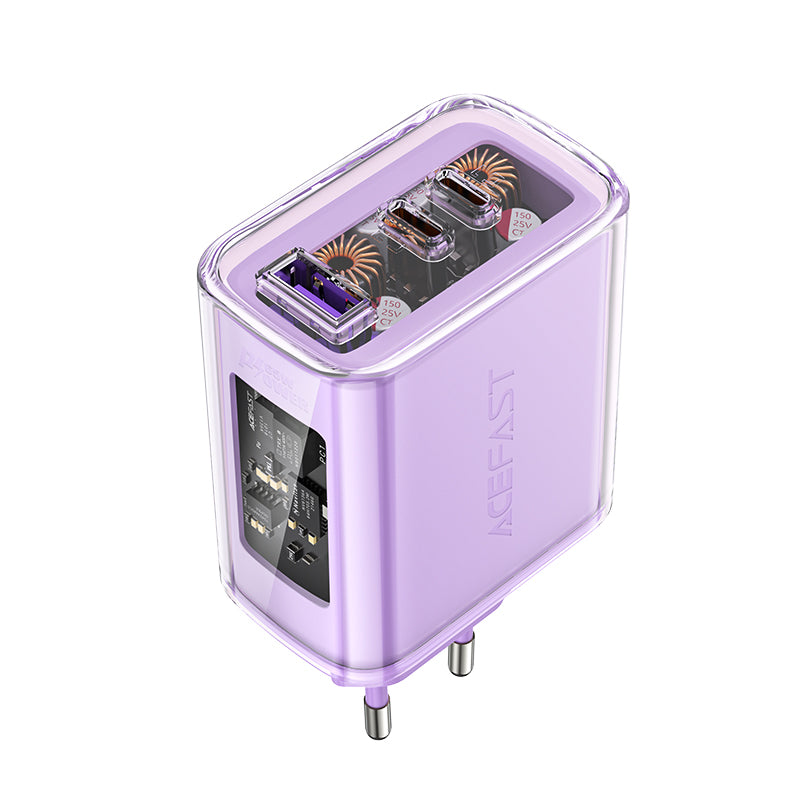 Acefast GaN įkroviklis 65W, 3 jungčių (1xUSB, 2xUSB C), violetinis (A45)