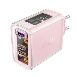 Acefast GaN įkroviklis 65W, 3 jungčių (1xUSB, 2xUSB C), rožinis (A45)