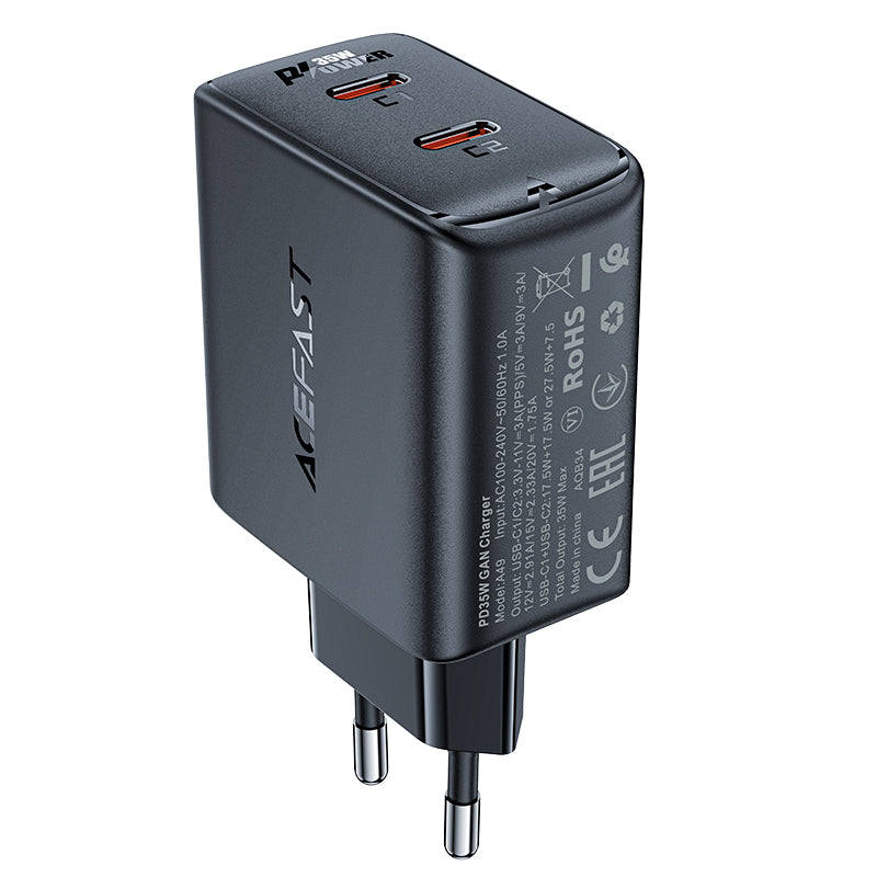 Acefast Greitas GaN įkroviklis A49, 35W PD 2x USB C, juodas