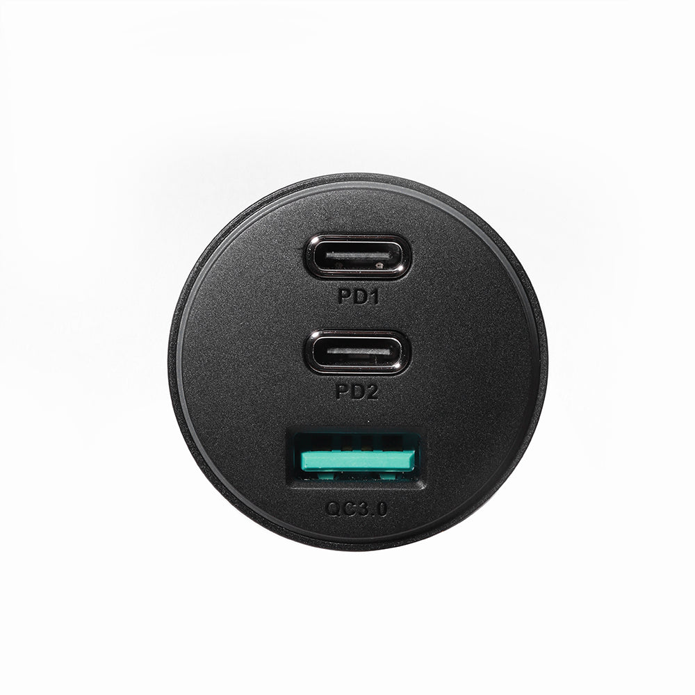 Joyroom Automobilinis įkroviklis 70W su 3 jungtimis: USB, 2 x USB C, juodas (JR-CL26)