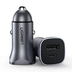 Ugreen CD130 USB-A / USB-C 30W automobilinis įkroviklis - pilkas