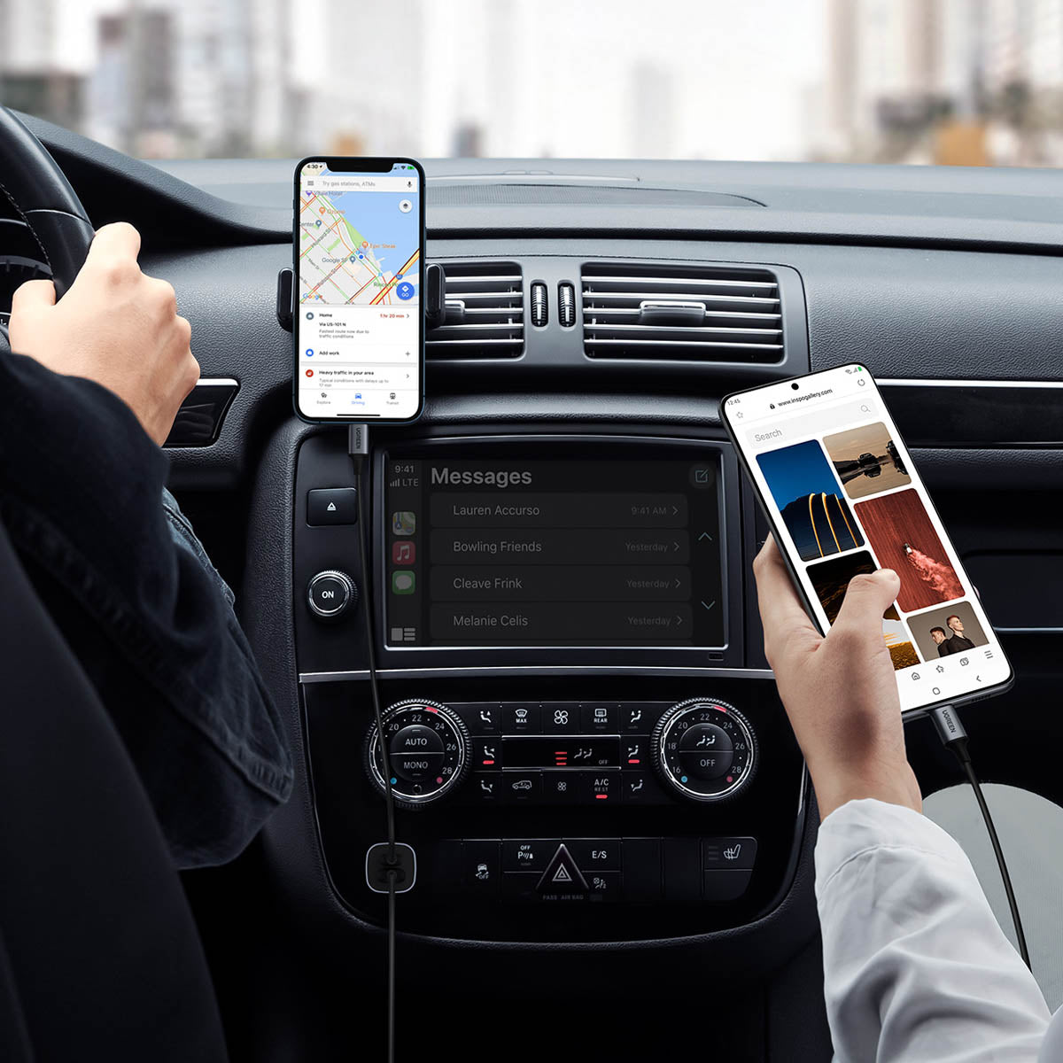Ugreen CD130 USB-A / USB-C 30W automobilinis įkroviklis - pilkas