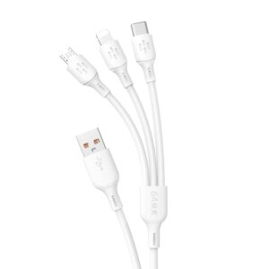 USB Laidas - USB C / micro USB / Lightning 480Mb/s 6A 1.2m - baltas