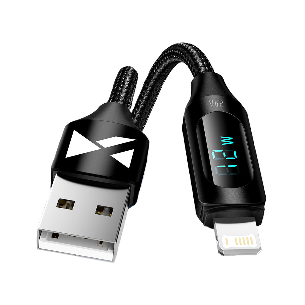 Wozinsky laidas USB-A - Lightning WUALC1 su LED ekranu 2.4A 1m juodas