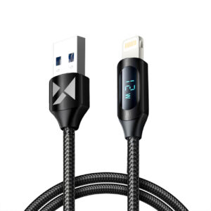 Wozinsky laidas USB-A - Lightning WUALC1 su LED ekranu 2.4A 1m juodas