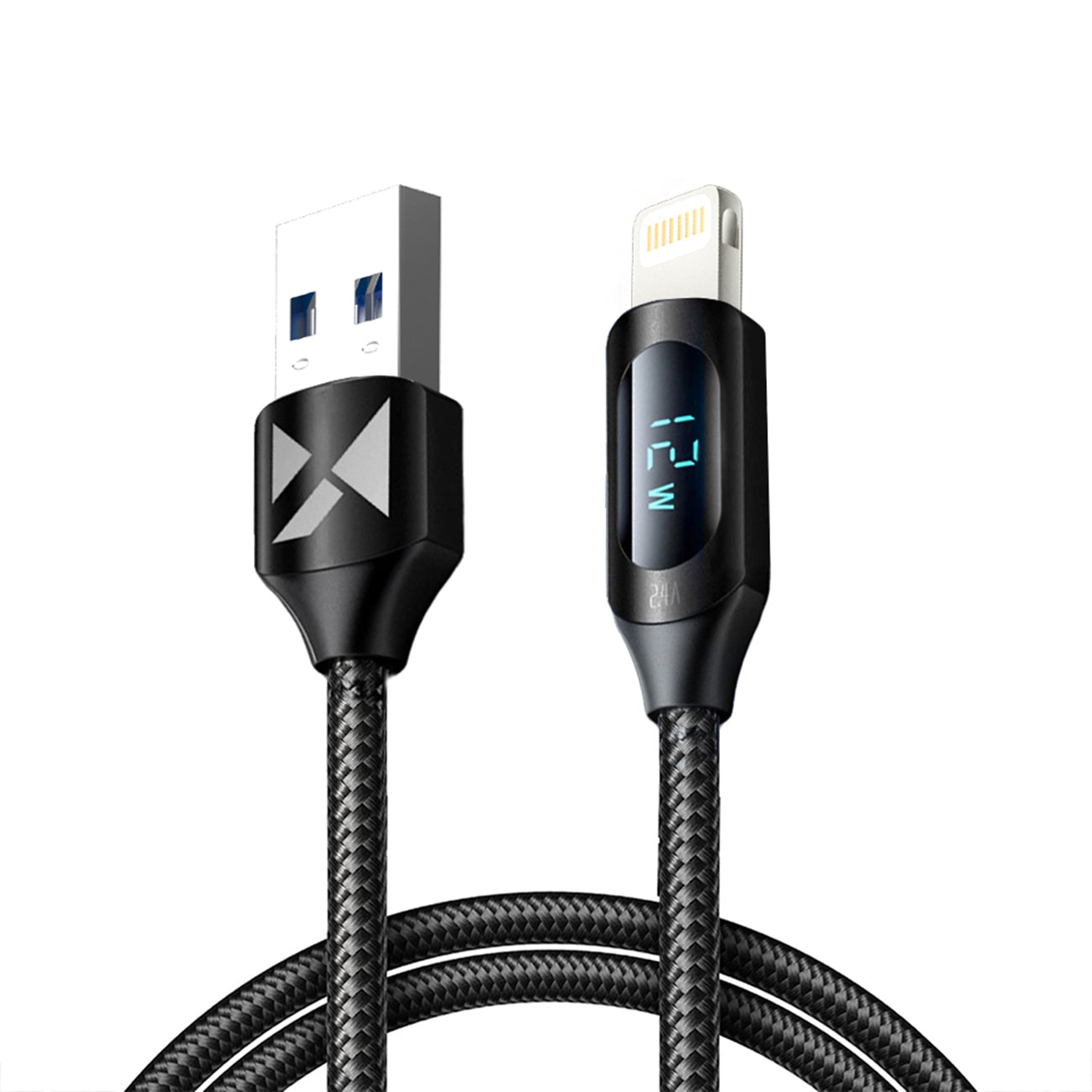 Wozinsky laidas USB-A - Lightning WUALC1 su LED ekranu 2.4A 1m juodas