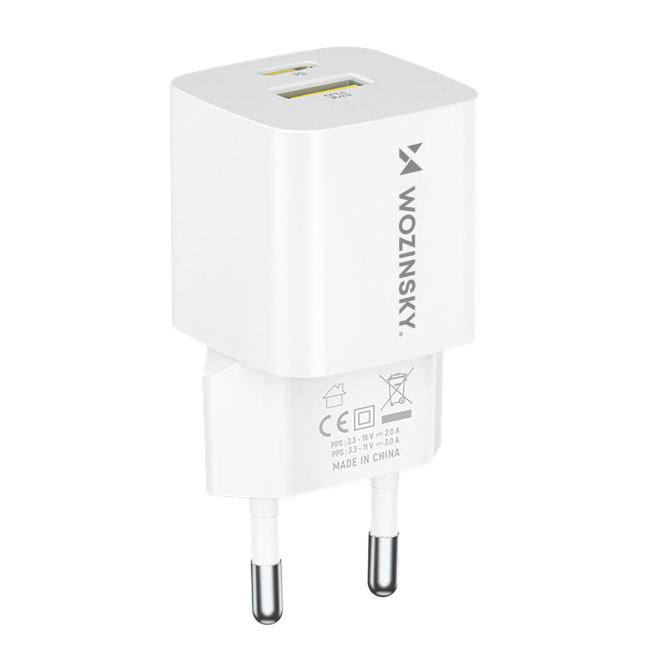 Wozinsky WWCEAC GaN USB-A USB-C 33W sieninis įkroviklis, baltas