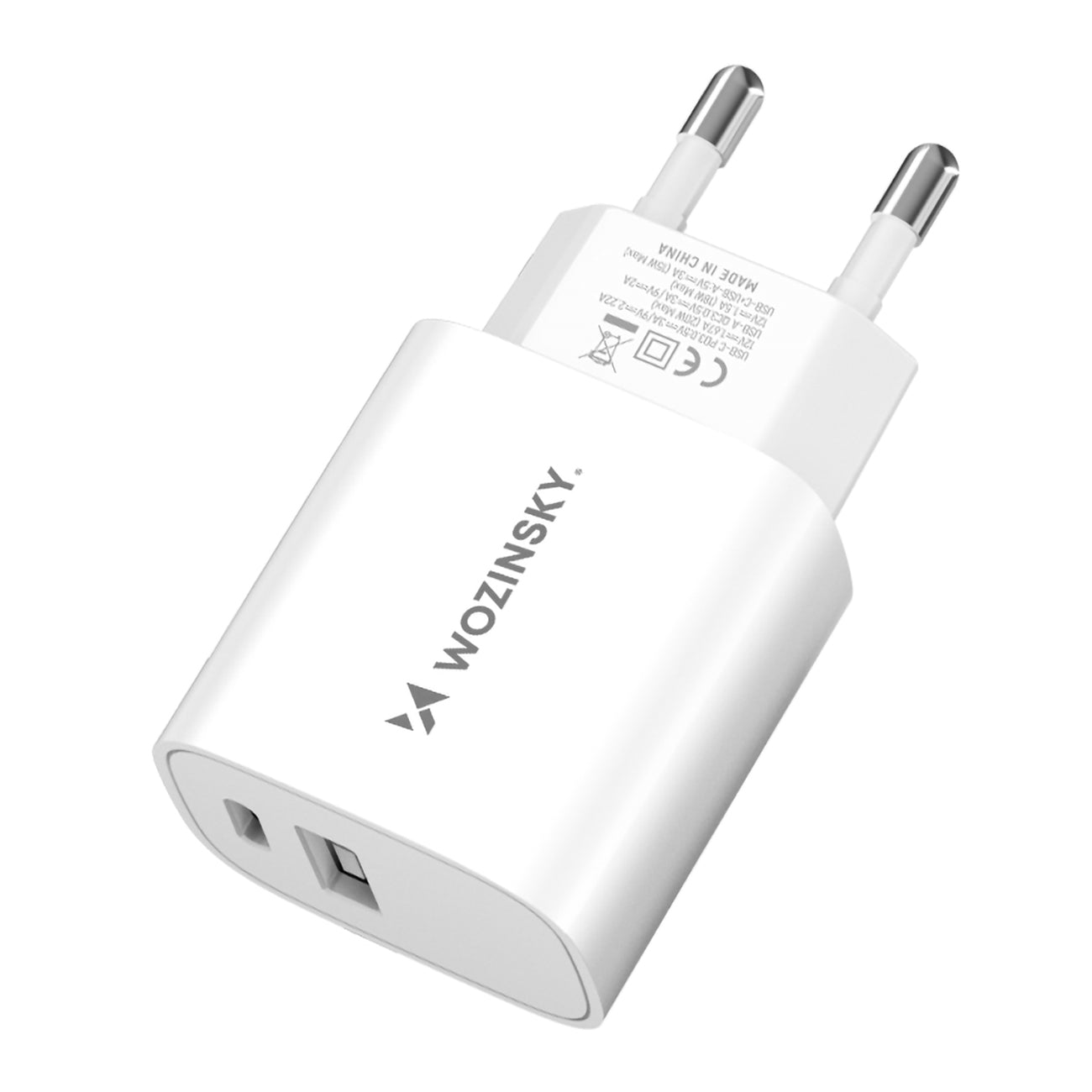Wozinsky WGWCW USB-A USB-C 20W sieninis įkroviklis, baltas